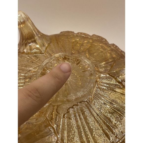 Vintage Imperial Glass Marigold Yellow Rose Sawtooth Footed Bowl - Picture 8 of 10